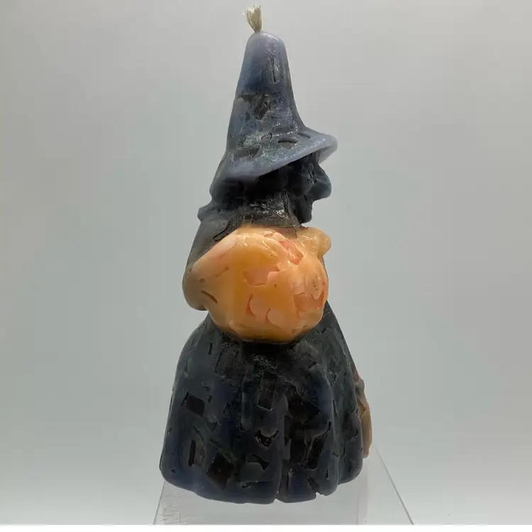 Witch Candle with Jack-O-Lantern & Broom  8"