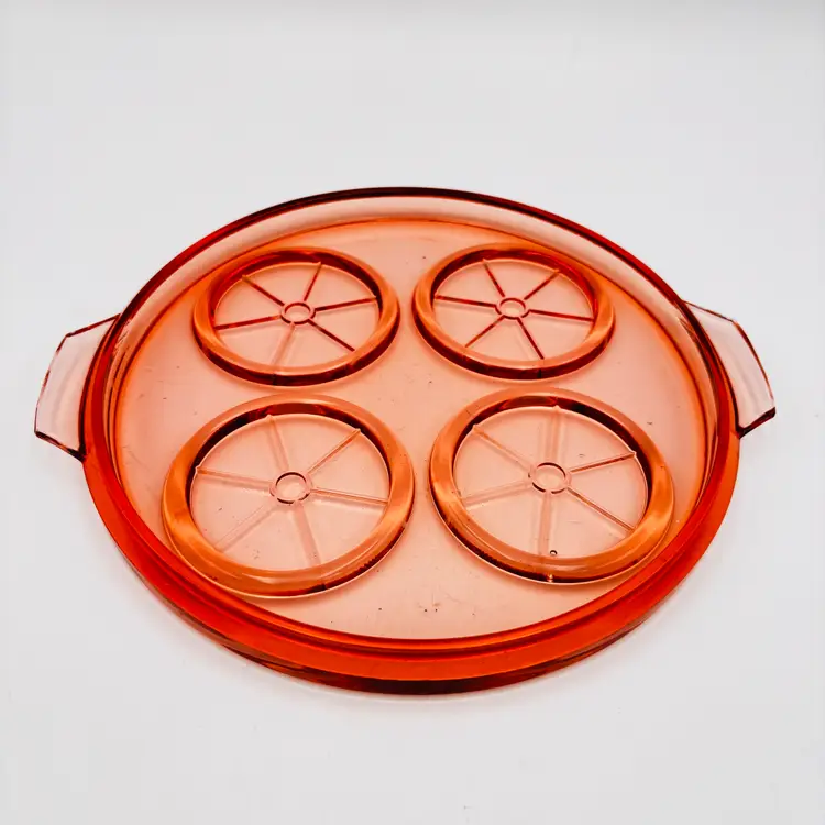 Vintage Pink Depression Glass Caddy Beverage Tray Vintage Tea Cup Holder Raised Rims