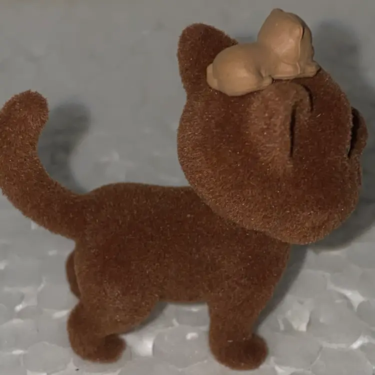 #09- Vintage Flocked Miniature Cat Figurine- Kitty In My Pocket As Pictured