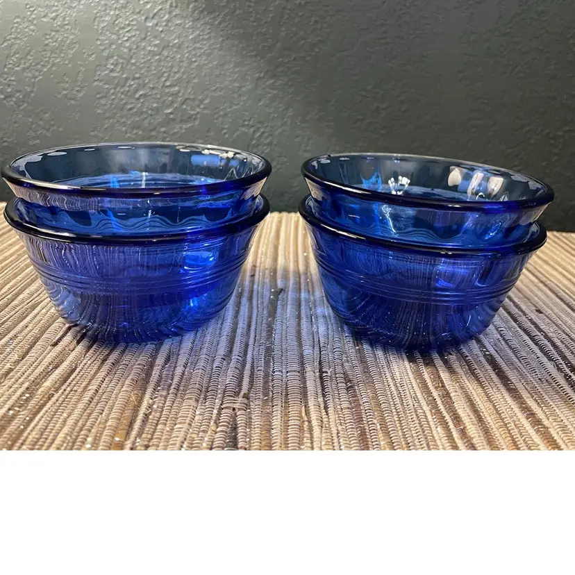 #01 Vintage Pyrex Cobalt  Blue 3 Ring #463 Dessert Custard Bowls Set Of 4