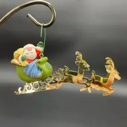 Hallmark Santa Reindeer Sleigh Hanging Christmas Ornament VTG Holiday Decor 1982