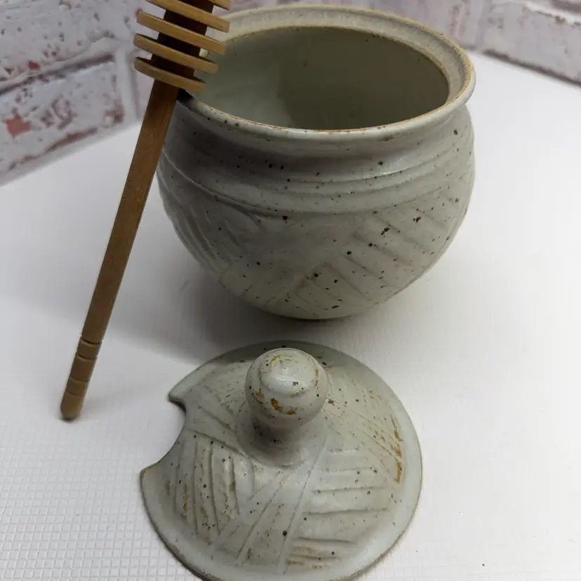 Honey Pottery Signed The Wood Spoon Is As Is