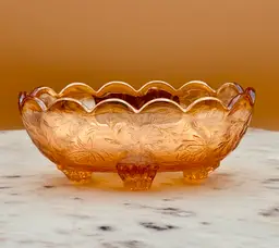 Vintage Jeannette  Iridescent Carnival Glass (Floragold/ Louisa Pattern) Footed Dish