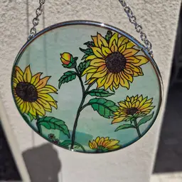 Bridgeton Hall Sunflower Handcrafted Glass Art Suncatcher Chain Window Decor