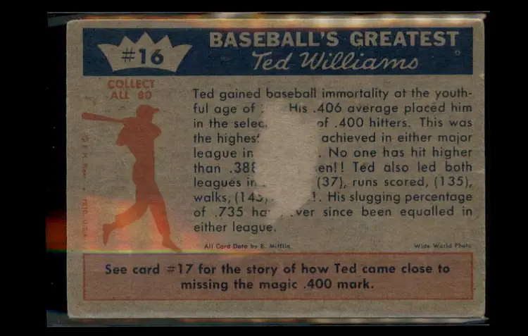 1959 Fleer Ted Williams #16 Ted Williams - (pk2) - Boston Red Sox