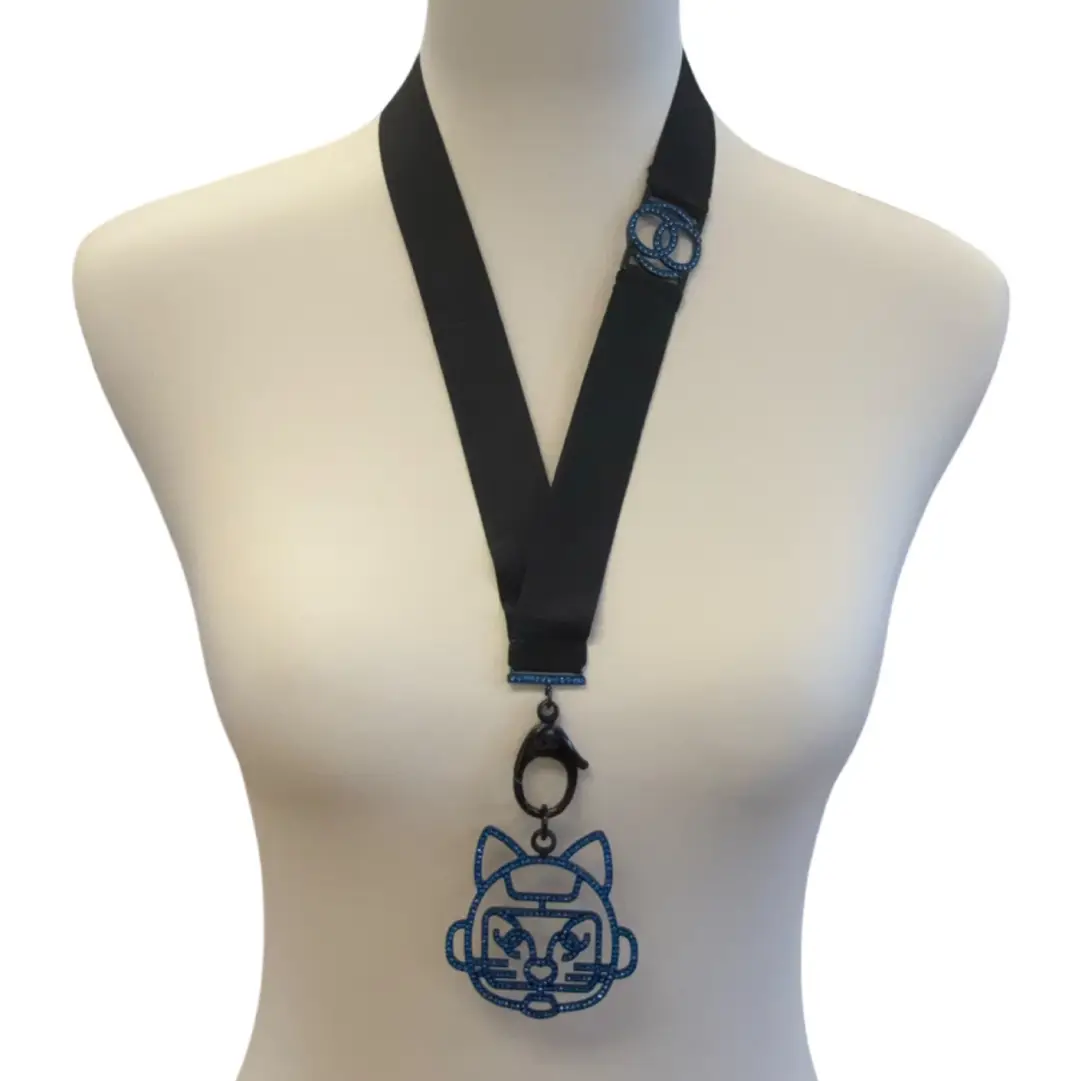 Chanel Crystal CC Emoji Robot Cat Lanyard Necklace