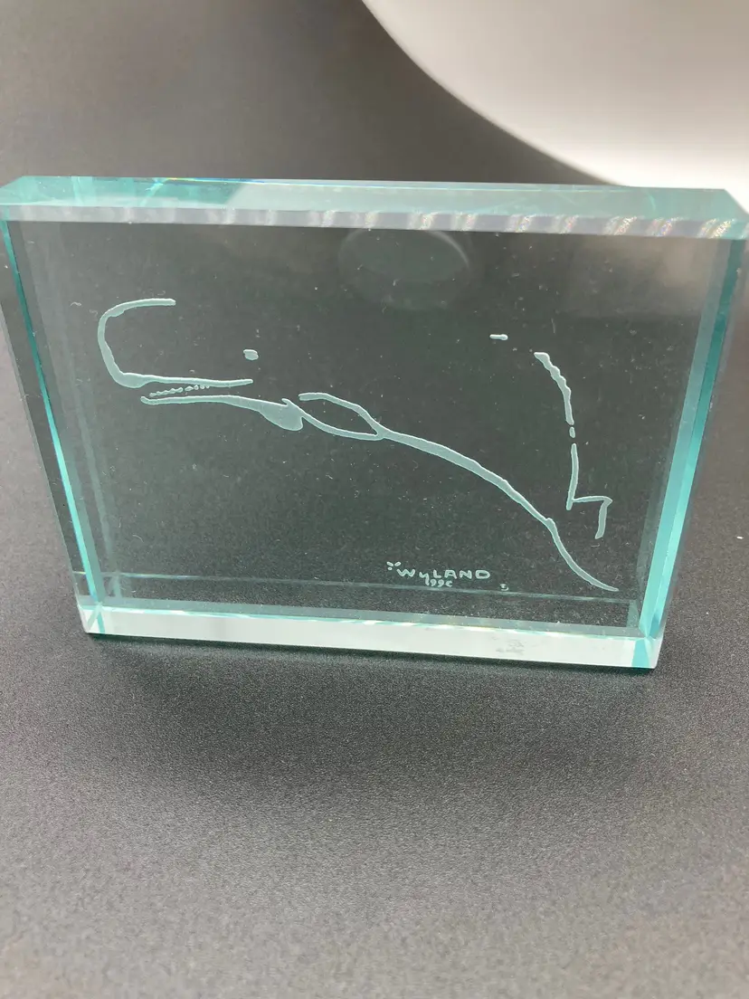 Wyland Clear Glass Whale Paperweight 1990