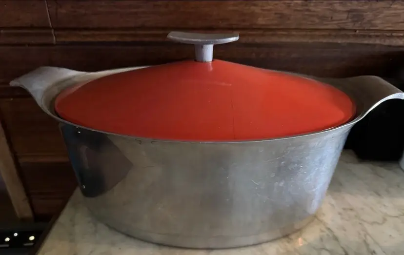 Vintage Griswold No 99 Aluminum Oval Roaster with Orange Enamel Lid-1960’s