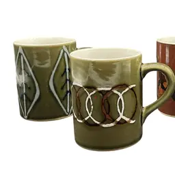 Vtg Set Of 4 MCM Ceramic Mugs Unique Abstract Designs & Earthy Tones 3.75"H