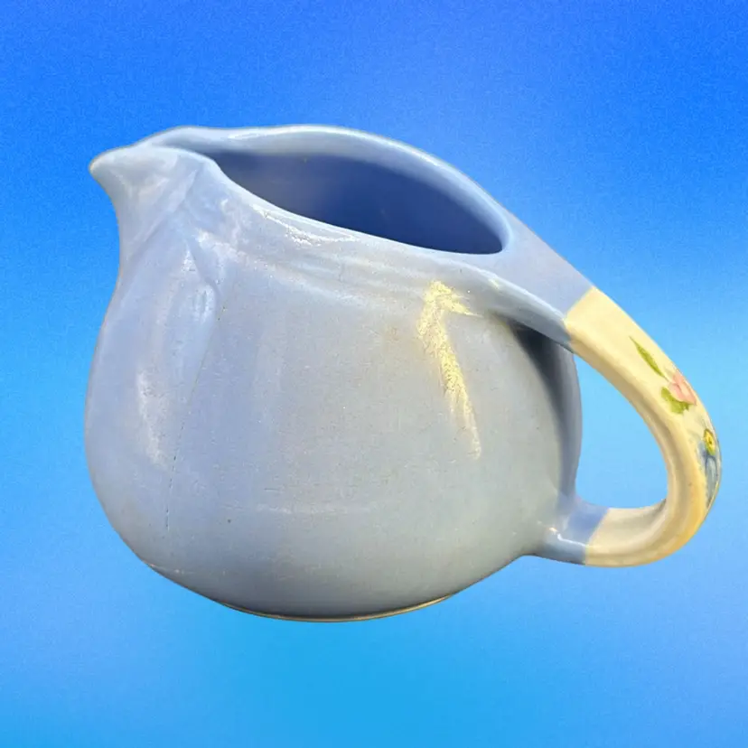 Vtg 1940 Halls  Rose Parade Creamer Blue White Sani Grid Pink Blue Flower Art Deco