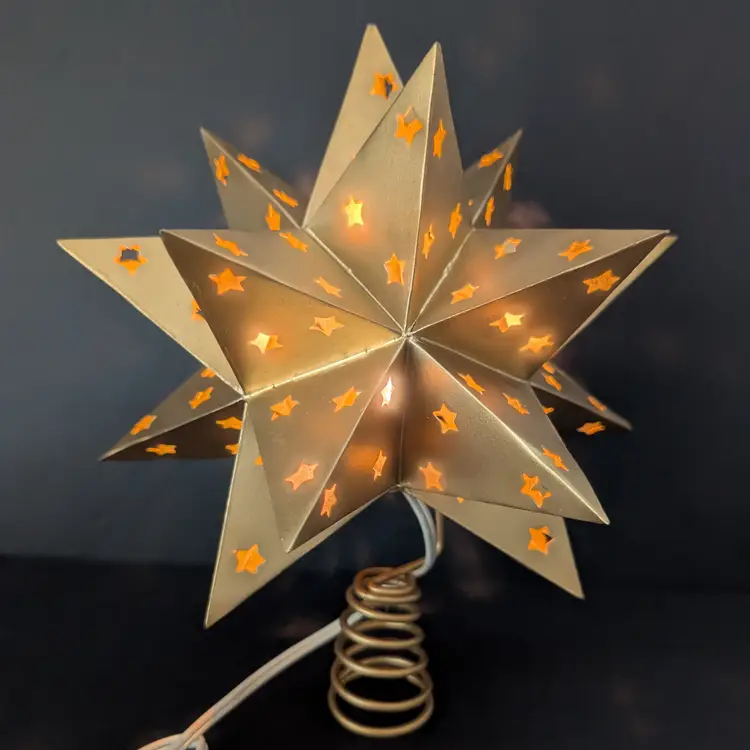 Vintage Lighted Gold Moravian Star Christmas Tree Topper