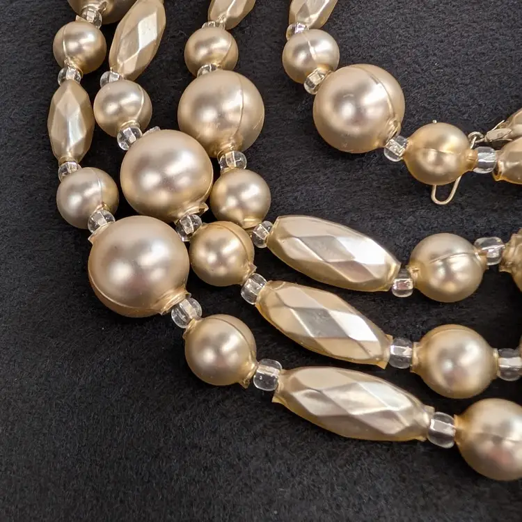 Vintage Czech Republic Glass Christmas Bead Garland Light Gold Tone 6'