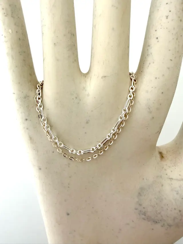 Minimalist Double Chain Sterling Silver Bracelet