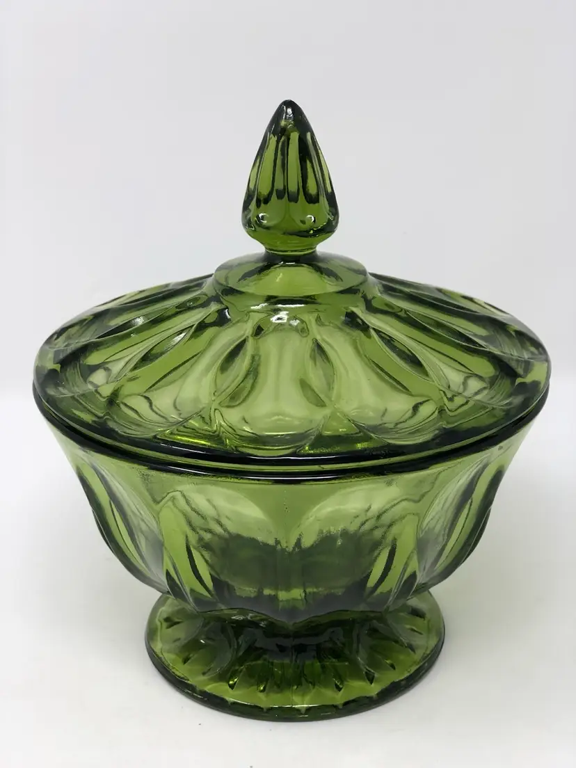 Anchor Hocking Fairfield Avocado Green Lidded Candy Dish