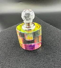 Vintage Small Glass/Crystal Iridescent Perfume Bottle with Screw Top - 2.5" Tall x 1.5" Wide