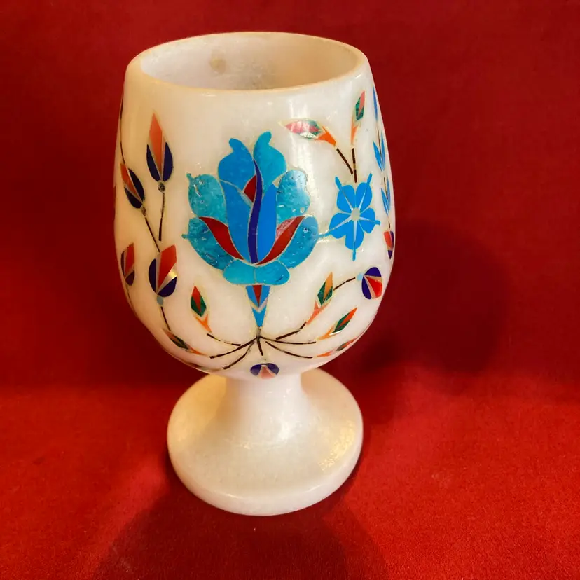 10. VTG Solid Marble/Lapis Inlay Small Planter India