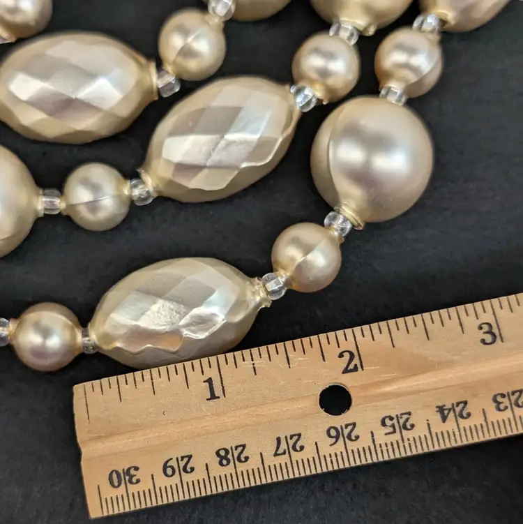 Vintage Czech Republic Glass Christmas Bead Garland Light Gold Tone 5.75'