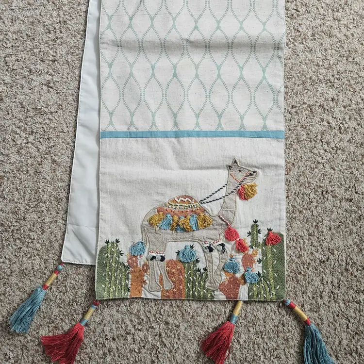Pier 1 Imports Table Runner Embroidered Spring Camel Tassel Bohemian
