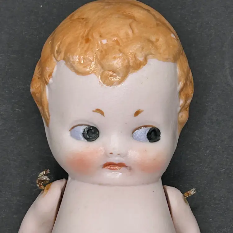 Share 1900s Antique Bisque Doll Side Eye Jointed Arms Pudgy Belly Made in Germany