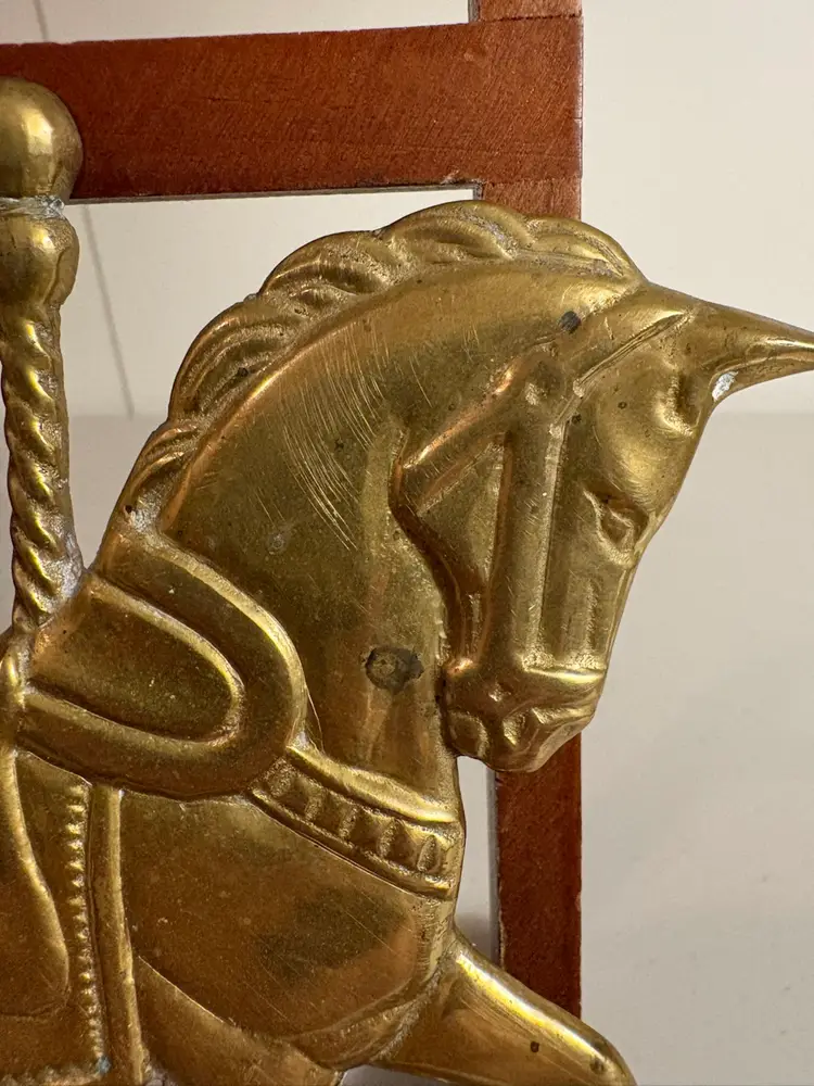 Vintage Brass Carousel Merry Go Round Horse Key Holder Rack Wall Hook Hanger