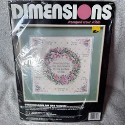 Vintage 1991 DImensions Grandchildren are Like Flowers Stamped Cross Stitch Kit