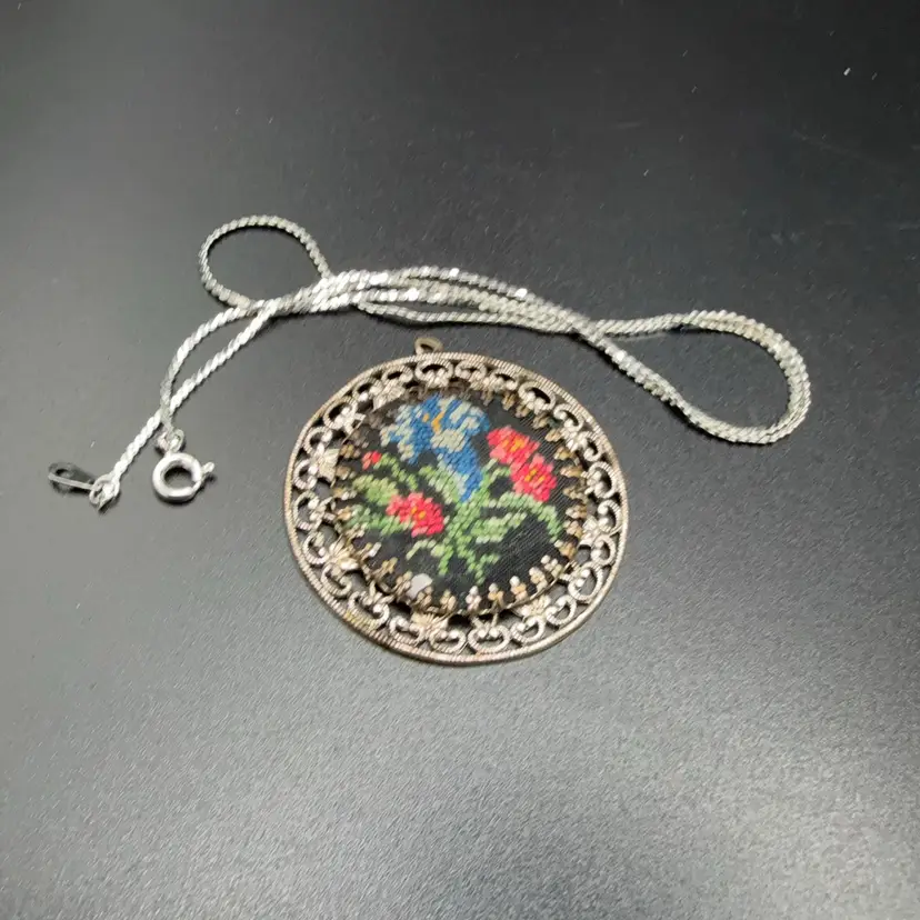 Vintage Petite Point Pendant With Chain Unattached