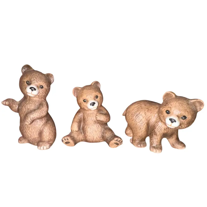 Vintage HOMCO Ceramic Brown Bear Figurines, Lot Of 3