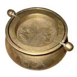 Vintage Chinese Brass Flip Lid Ashtray Or Incense Burner 2.5”