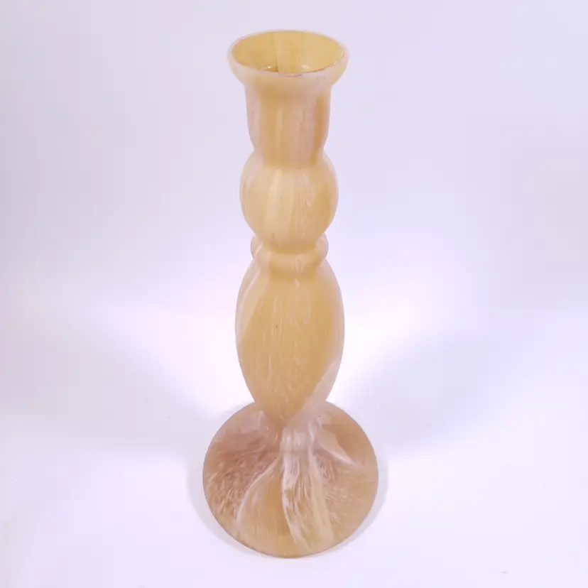 MCM Hand Blown Satin Caramel White Onyx Agate Glass TAPER CANDLE HOLDER