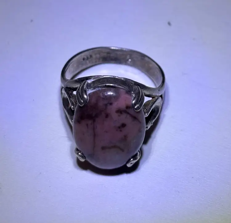 Soft Pink Dendritic Rhodonite and Sterling Ring