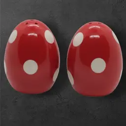 Pair of Red & White Polka Dot Egg Shape Salt & Pepper Shakers