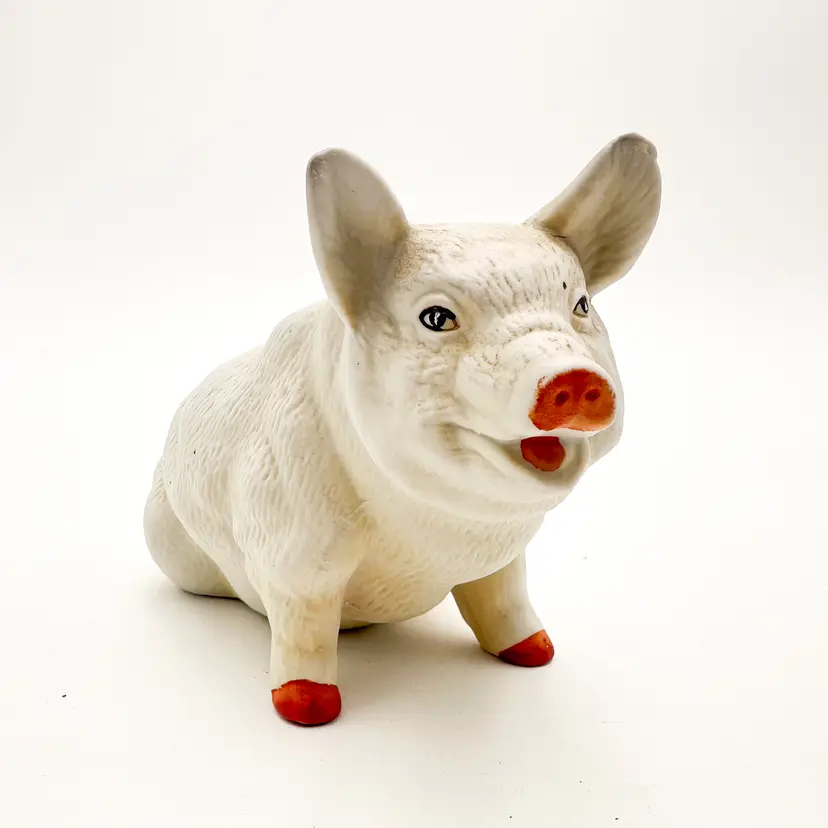 Ceramic Pig Farm Figurine Taiwan Vtg 6.5" x 3.25" x 4 B25