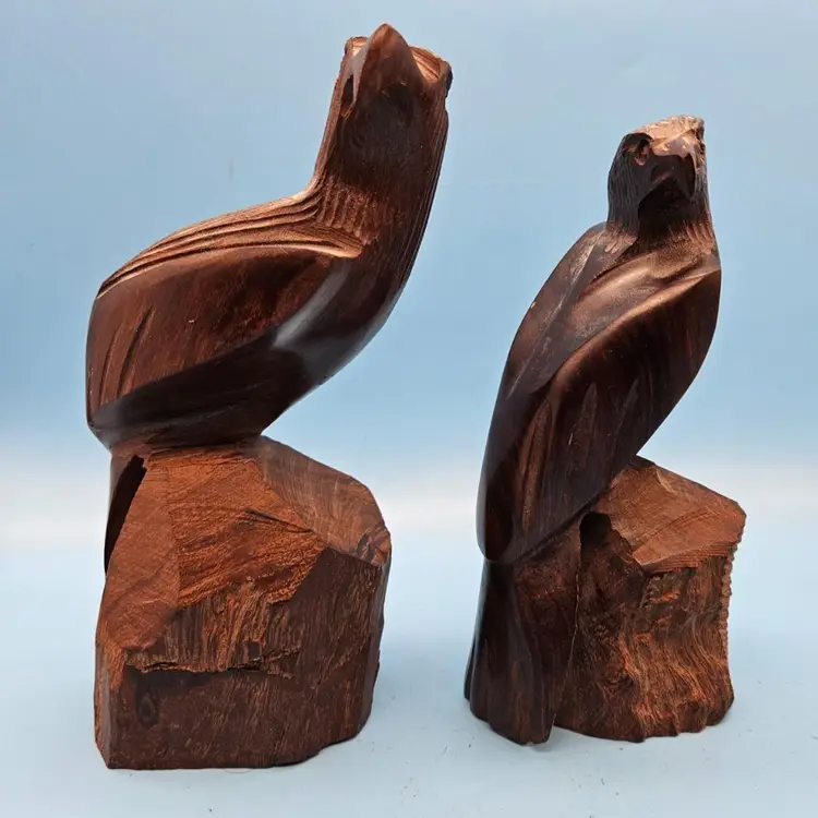 Vintage Bird Eagle Set Of 2 Hand Carved Wooden Figures Figurines