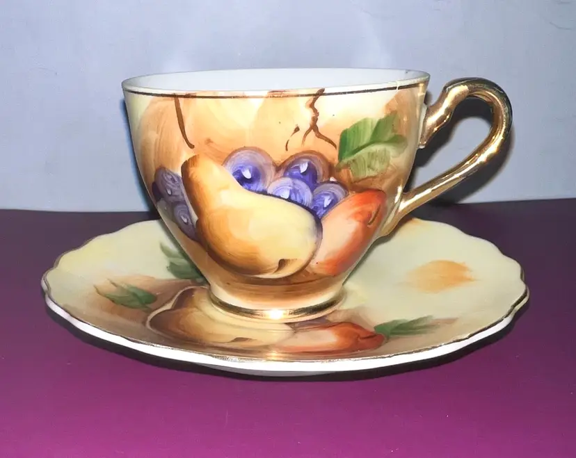 Vintage Enesco 1432 Hand Painted Pears Cup And Saucer