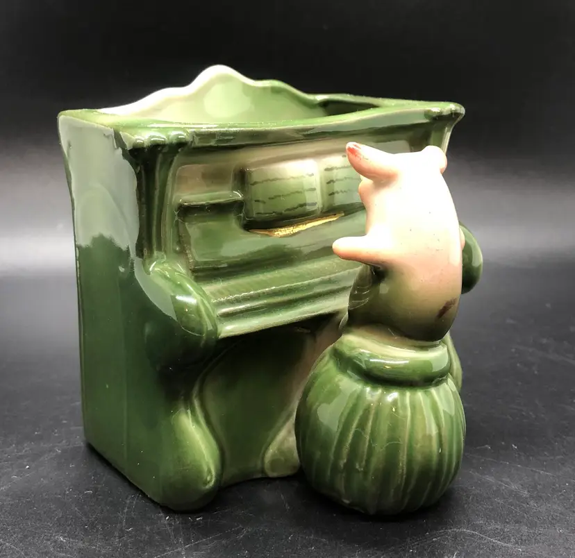 Antique German Fairly Porcelain Pink Pig Playing the Piano Figurine. 3”x3”x3.5”