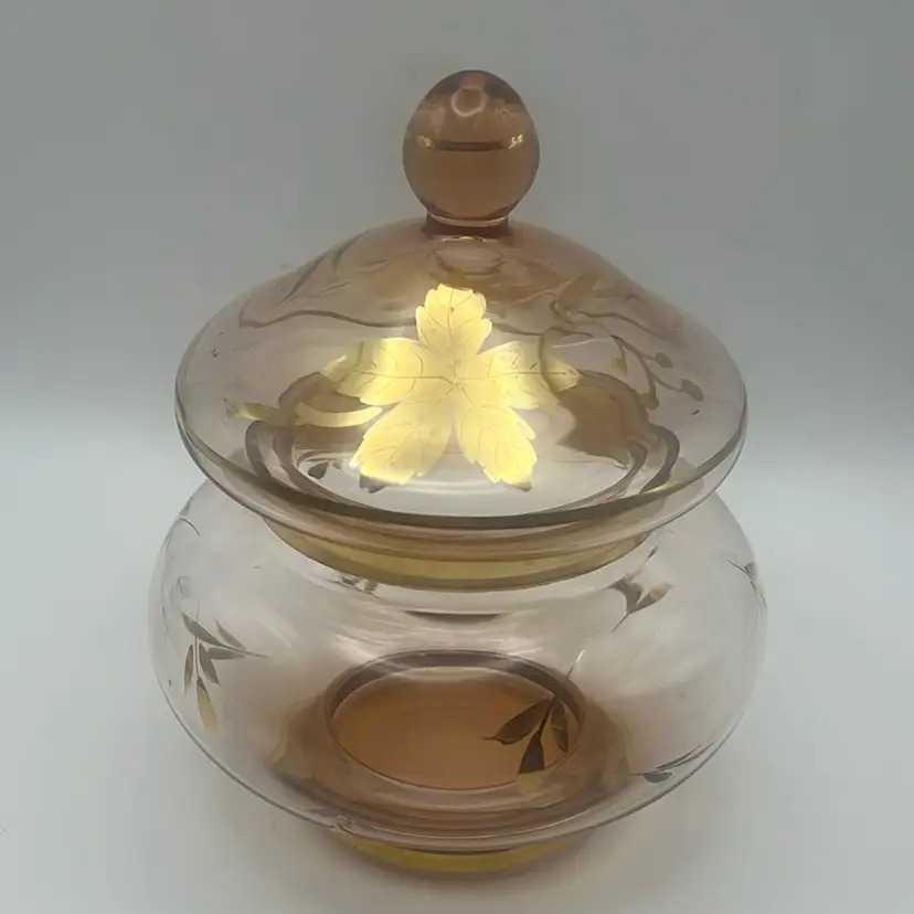 Vintage Amber Glass Jar/Candy Dish, 7-1/2” Tall x 5” Wide
