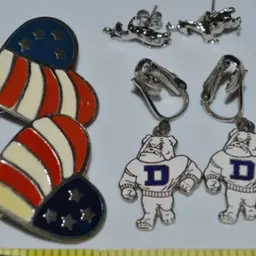 Unicorn Earrings, Drake Bulldog Earrings & USA Pin