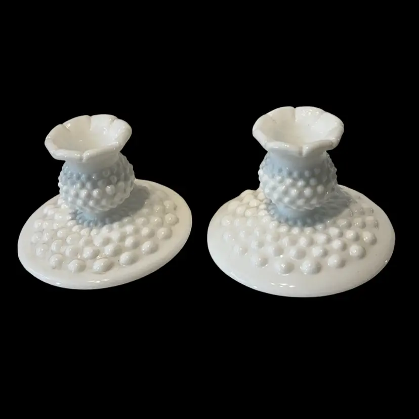 Vintage Fenton Hobnail White Milk Glass Candle Holders Approximately 4” X 4” (2 Holders)