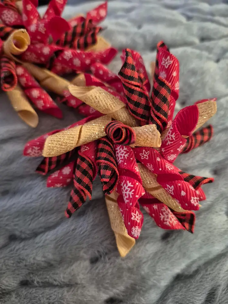 Christmas/ Winter Themed Red And Gold Korker Hair Bow