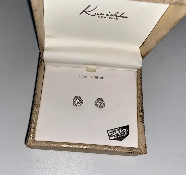 Kanishka New York Sterling Silver Swarovski Marcasite Earrings