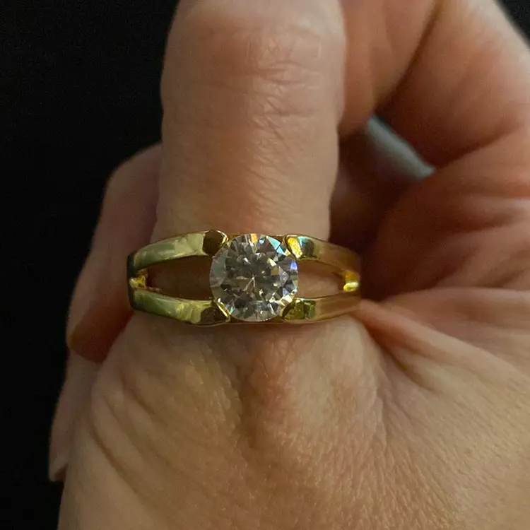 Goldtone Open Sides Faux Diamond Ring Size 13