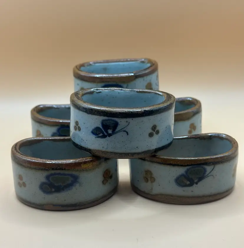 Xochiquetzal Set Of 6 Butterfly Napkin Rings ~ Mexican Pottery