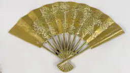 Solid Brass Fan Phoenix Bird Flowers Decor Wall Hanging Ornate 7" x 11.5" Vtg