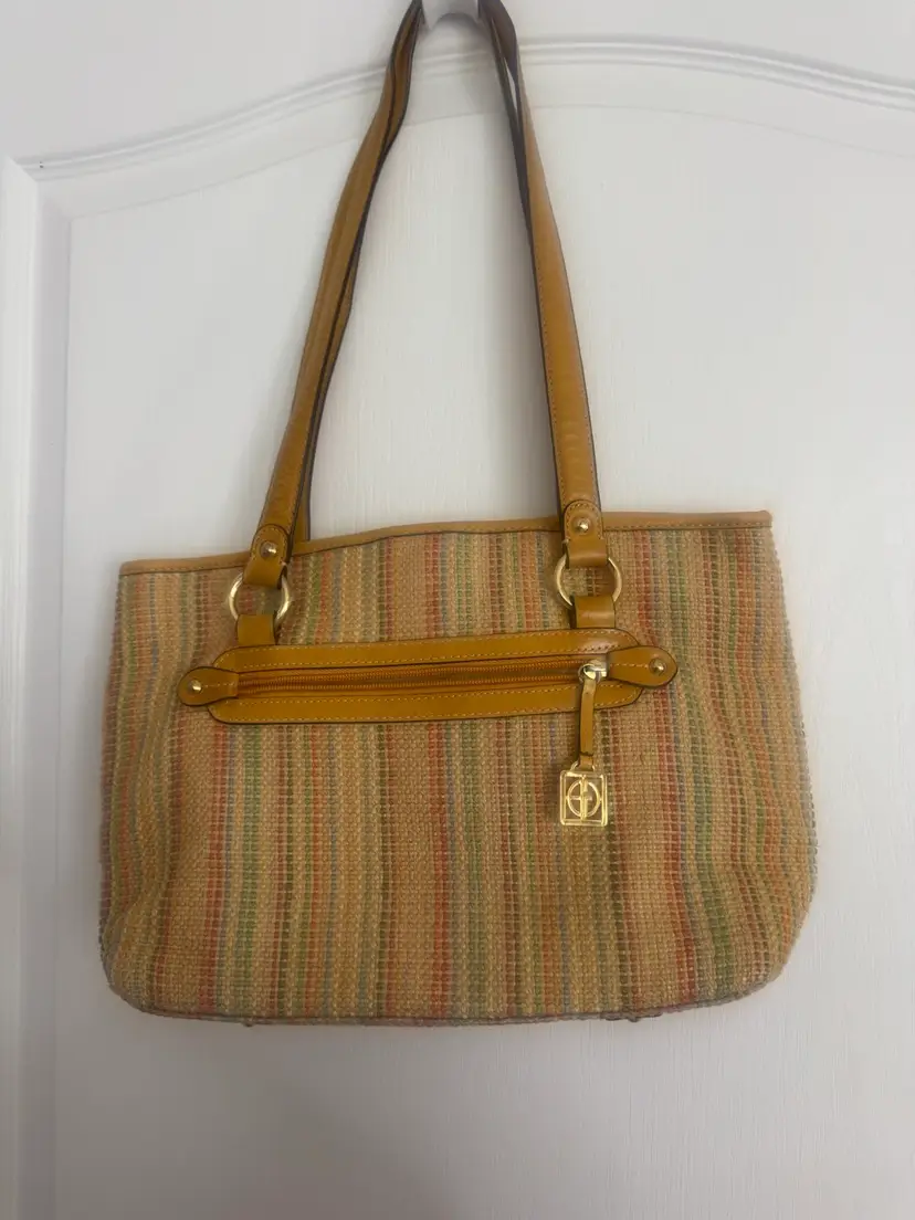 Giani Bernini Multi-colored Woven Straw Tote With Leather Trim