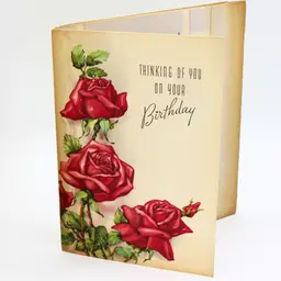Vintage 1930s 3D Birthday Greeting Card Red Roses Garden Shadow Box Pop Up Style