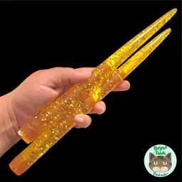 Golden Amber Yellow Glitter Lucite Candle Pair ~ 11 Inch No Wick