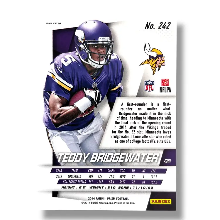 2014 Panini Prizm Teddy Bridgewater RC Neon Green & Yellow Prizm Running SP