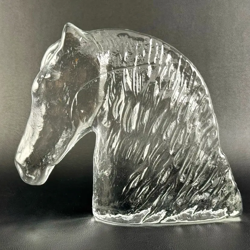 Clear Cast Glass Horse Head Paperweight or Bookend, Vintage Made in USA