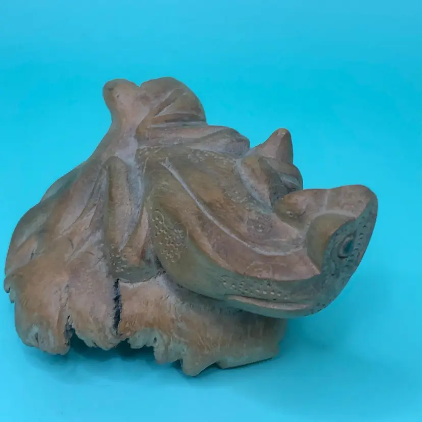 Hand Carved Burl Wood Lizard Figurine Folk Art