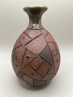 Vintage Handcrafted Copper and Brown Glazed Vase
